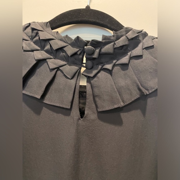Club Monaco Ruffle Neck Silk Top, Black, Size Small - Picture 7 of 12